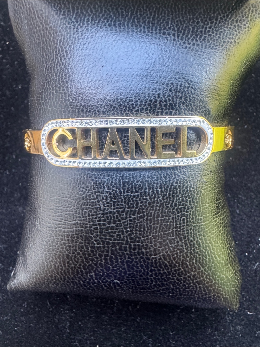 Bangle bracelet  Gold tone and Clear Crystal  Bracelet